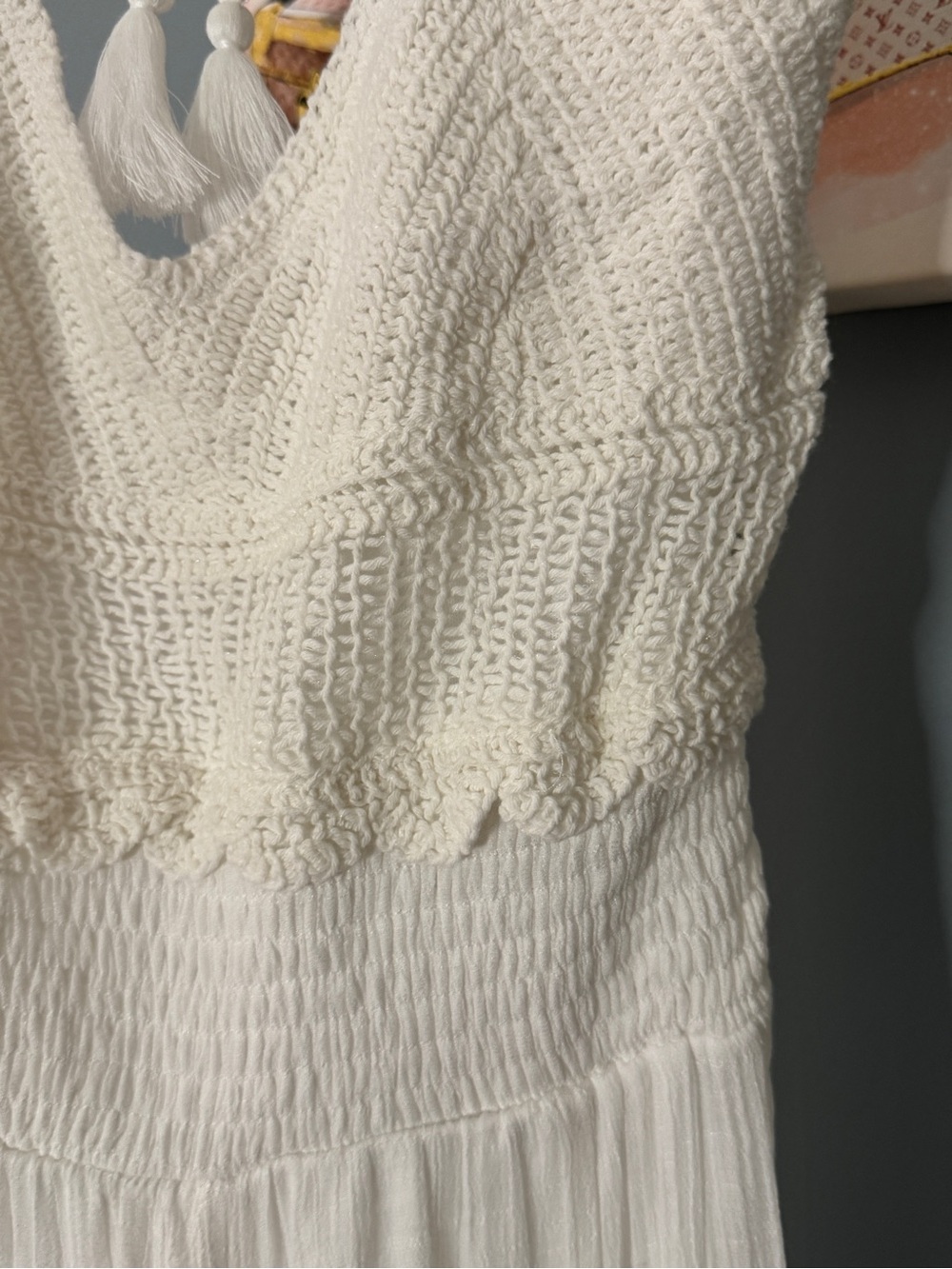 186 • White Crochet Bodice Halter Palazzo Pants Romper - Picture 8 of 11